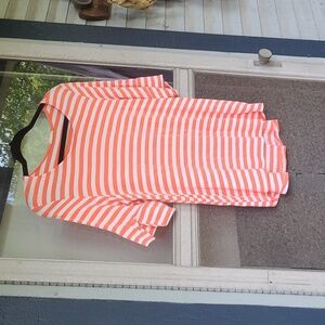 Les Amis size large 3/4 sleeve striped salmon and white tshirt